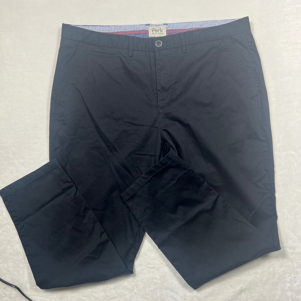 Perk Slim Fit Stretch Chino Pants Mens 40x30 Black Cotton Blend Trousers Work